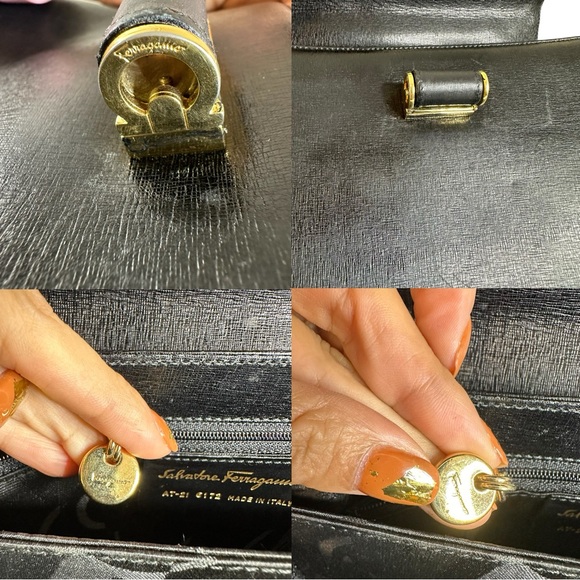 Authentic Salvatore Ferragamo Vinta Iconic Top Handle Handbag Leather Black 2Way - Picture 13 of 15